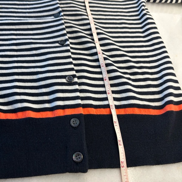 Navy and White Striped Cardigan with Orange Accents - Picture 4 of 10